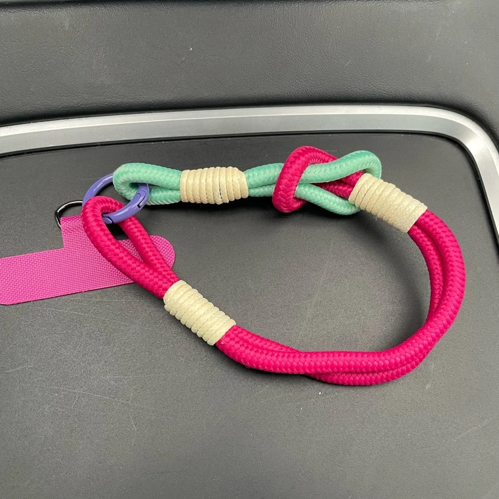 Phone Wrist Lanyard Bright Pink & Mint Rope with Purple Ring